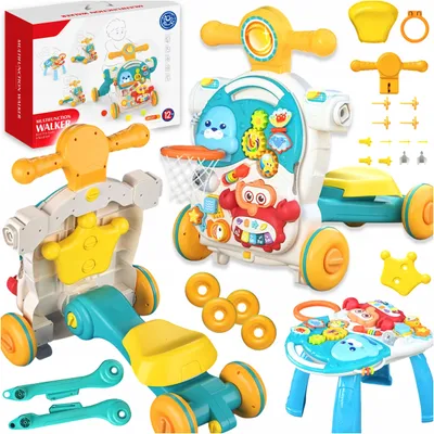 Zdjęcie produktu dla Interaktywny Edukacyjny Rowerek Chodzik Pchacz Stolik Hulajnoga 5w1 Szary