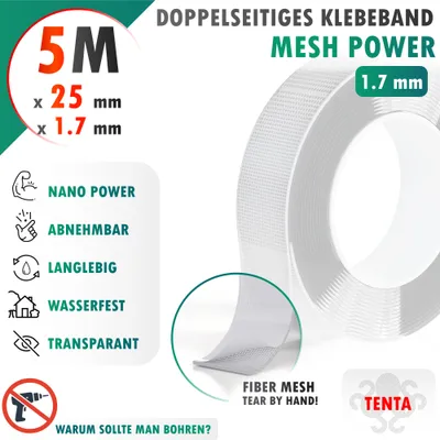 Produktbild von Doppelseitiges Klebeband 5m x 25mm x 1.7mm - TENTA Mesh Power