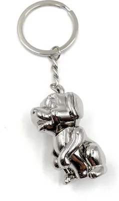 Produktbild von Onwomania Hund beweglich Tier Schlüsselanhänger Metall Glücksbringer in Alu Geschenkbox, ideal zum Verschenken