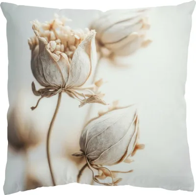 Produktbild von Dekokissen Blumen draußen / Outdoor Zierkissen waschbar Gräser beige Sofakissen ohne Füllung