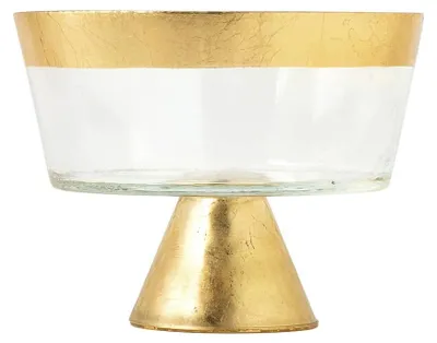 Glasschale mit Fuß, Blattgolddekor, Gold, 15 cm