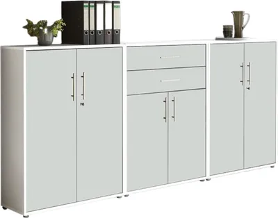 Produktbild von Aktenschrank TABOR 15 in weiß / weiß matt, Schrankwand, Büroschrank, abschließbar, Metallgriffe