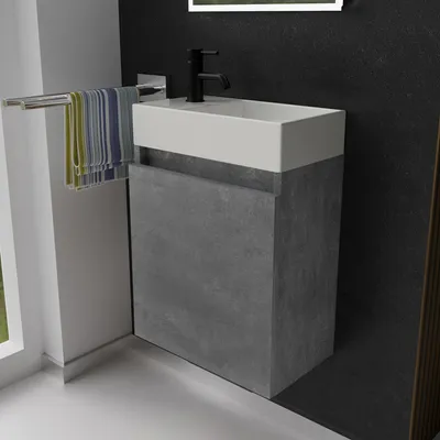 Produktbild von Alpenberger Gäste WC Waschbecken mit Unterschrank 45 cm | Badezimmerschrank Schmal | Badmöbel Set Waschplätze für Kleine Bäder | Waschbeckenunterschrank