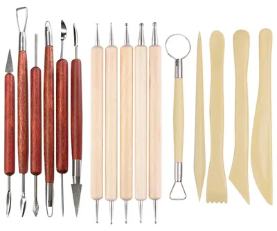 Produktbild von Töpferwerkzeug-Set - 16-teilig mit doppelseitigen Modellierwerkzeugen - für Ton und Skulpturen - 16 Stück