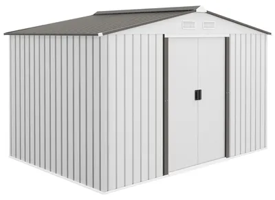 Imagen del producto de Caseta de Jardín 277x195x192 cm Cobertizo de Exterior Metálico para Almacenamiento de Herramientas Plata y Gris