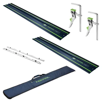 Produktbild von Festool 2x FS 1400/2 BL Führungsschiene 1400 mm Blau ( 2x 578246 ) 100Y Jubiläums Edition + FSV/2 Verbindungsstück + 2x FS-HZ 160 Hebelzwinge + FS-BAG Tasche