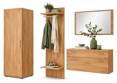 Produktbild von Garderobenset Kernbuche Nachbildung Flurgarderobe Dielenset #730
