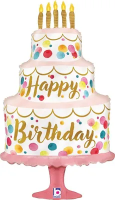 Produktbild von Shape Folienballon "Satin Birthday Pink Cake" | 84 cm