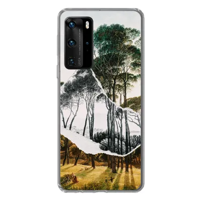 Produktbild von MuchoWow® Handyhülle Schutzhülle Hülle für Huawei P40 Pro Italienische Landschaft Schirmkiefern - Kunst - Hendrik Voogd - Malerei - Schwarz-Weiß - Alte Meister Silikon Softcase Handy Hülle - Schutz