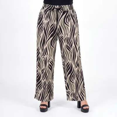 Produktbild von Sommerhose Damen Palazzohose Blumenprint Grün 36-44 Schlupfhose mit Stretchbund