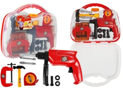 Immagine prodotto di Set di attrezzi Leantoys in valigetta: trapano, viti, martello