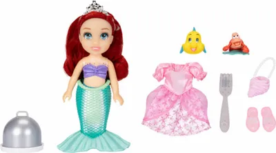 A doll and its accessories are laid out on a white background.