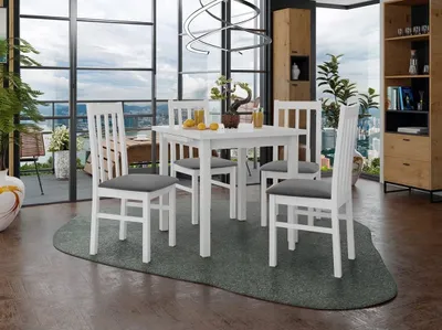 Immagine prodotto di Tavolo da pranzo allungabile 80 cm con 4 sedie ADELBITE 4 - bianco / grigio acciaio