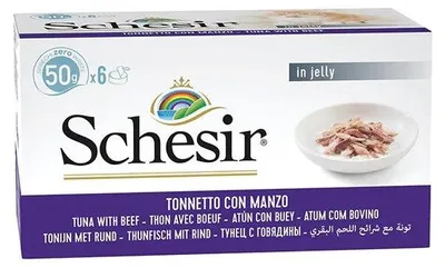 Obrázok produktu pre SCHESIR v želé Ryba tuňák s hovädzím - mokrá mačacia potrava - 6 x 50 g