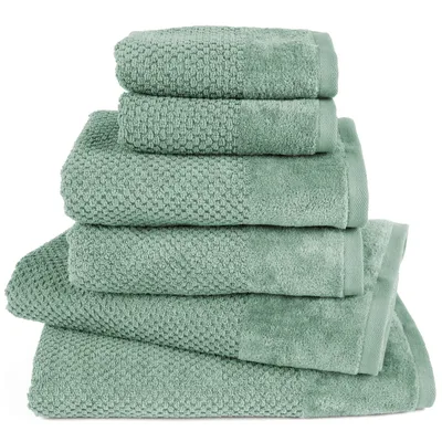 Produktbild von Pure Label 6-TLG Handtücher Set mit Aufhängeschlaufen aus Baumwolle - 2x Badetuch 70x140 cm 2x Handtuch 50x100 cm 2x Gästetuch 30x50 cm, Grün