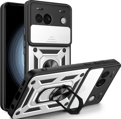 Produktbild von Outdoor Panzerhülle Google Pixel 8A – Handyhülle mit Kameraschutz & Ringhalter Silber