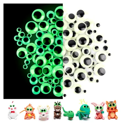 Produktbild von Selbstklebende Wackelaugen, 120 Stück Leuchtende Kulleraugen, 8-24mm Runde Augen aus Kunststoff für Bastelprojekte