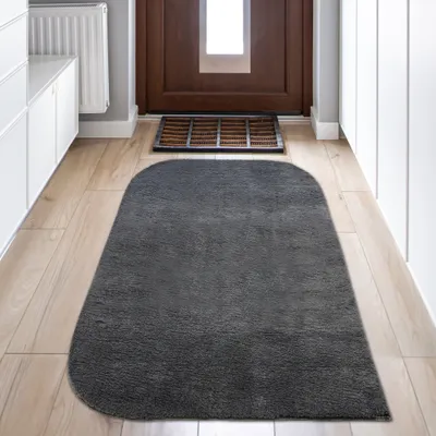 Produktbild von Einfarbiger Designer Teppich mit runden Ecken – anthrazit Größe - 80 x 150 cm