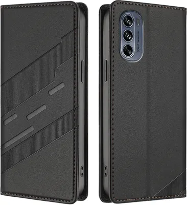 Produktbild von Hülle für Motorola Moto G62 5G, Kunstleder Brieftaschen Handyhülle mit Kartenfach und Standfunktion Schwarz
