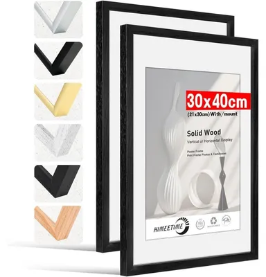 Immagine prodotto di Cornici per foto 30x40 cm, nere, con passepartout per formato A4, in vero legno, set da 2