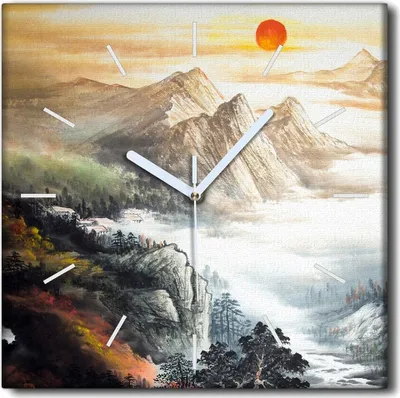 Produktbild von Coloray Uhr auf Leinwand 30x30 cm Wand Uhr Dekoration Wohnzimmer Segeltuch weiße Zeiger -China-Landschaft