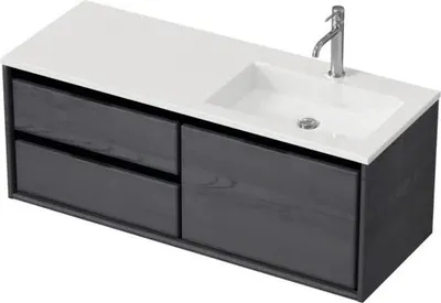 Produktbild von Sanox Badmöbel-Set Loft BxHxT 120,5 x 47 x 45,5 cm Frontfarbe black oak mit Waschtisch Mineralguss weiß Griff chrom 8474