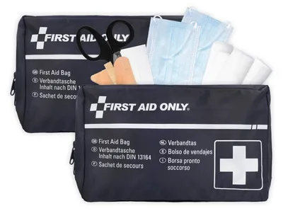 Produktbild von First Aid Only Kfz Verbandtasche DIN 13164 (2er-Set) | 2 x Auto Verbandskasten als Erste Hilfe Set für HU (StVO-konform) | Notfalltasche für Auto und Motorrad | P-10019