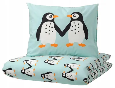 Produktbild von IKEA BLAVINGAD Bettwäsche-Set 150x200 cm Pinguine Hellblau
