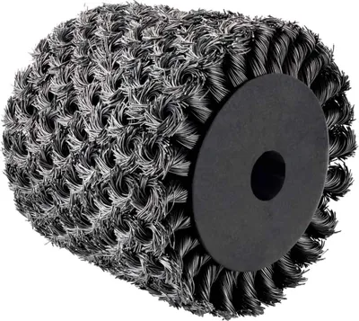 A wire brush wheel on a white background.
