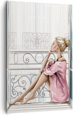 Produktbild von Bild auf Leinwand - Leinwandbild - Einteilig - Frau Balkon Fenster - 80x120cm - Wand Bild - Wanddeko - Wandbilder - Leinwanddruck - Wanddekoration - Leinwand bilder - Wandbild - PA80x120-5172
