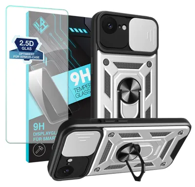 Produktbild von Armor Handyhülle für Apple iPhone 17e mit 9H Displayglas Displayschutz Kameraschutz Handy Panzer Case Cover Schutzhülle Outdoor Farbe: Silber