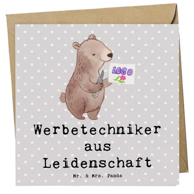 Produktbild von Mr. & Mrs. Panda Grußkarte Werbetechniker Leidenschaft - Grau Pastell - Geschenk, Glückwunschkarte, doppelkarte, Klappkarte, anlasskarte, faltkarte
