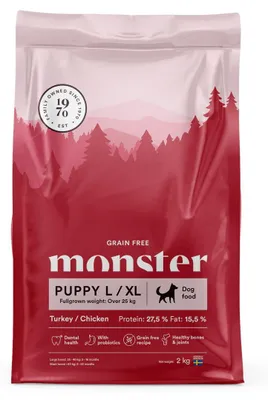 Zdjęcie produktu dla Monster Dog Grain Free Puppy L/XL 2kg Bezzbożowa Sucha Karma Dla Szczeniąt Ras Dużych i Olbrzymich z Kurczakiem i Indykiem