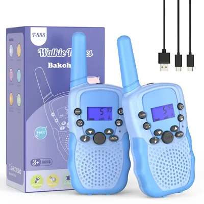 Produktbild von Walkie Talkie Kinder Spielzeug ab 3-12 Jahre, Aufladbar mit 8 Kanäle, Funkgerät Wiederaufladbar mit LED Taschenlampe, VOX Funktion, Klare Stimme für Abenteuer, Camping, Wandern (Hellblau)