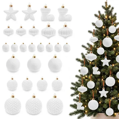 Samt-Weihnachtskugeln 27 Stück, Weiß
