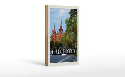 Produktbild von Holzschild Reise 12x18 cm Barcelona Spanien Natur Innenstadt