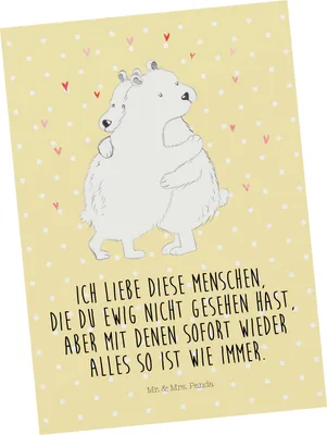 Produktbild von Mr. & Mrs. Panda Postkarte Eisbär Umarmen - Gelb Pastell - Geschenk, Ansichtskarte, bildkarte, Lustige Sprüche, Postkarten, Ansichtskarten, Grußkarte