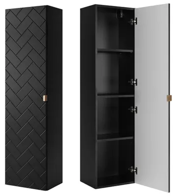 Produktbild von RODAN | Badmöbel | Schwarz Matt | B/H/T ca. 35/136/27 cm | Badezimmermöbel, Badezimmerschränk, Badschrank, Badezimmer Hochschrank | 1 Softclose Tür