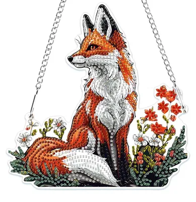 Produktbild von 5D Fuchs Diamond Painting Anhänger mit Kette für Kinder und Erwachsene, Fensterbilder Hängendes Ornament Set
