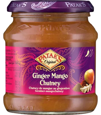 Zdjęcie produktu dla Patak's Ginger Mango Chutney 340g – Pikantny chutney z mango z imbirem, uniwersalny