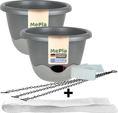 Produktbild von MePla - 2 Stück Ampel Mareta ø30 Anthrazit/Grau + 1 x Ersatzbewässerungsband