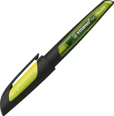 Obrázek produktu pro Školní plnicí pero se standardní tuhou M - STABILO EASYbuddy v barvě černá/limetková - barva psaní modrá (smazatelná) - jedno pero - náplň je součástí balení