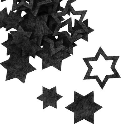 A pile of dark gray felt stars on a white background.