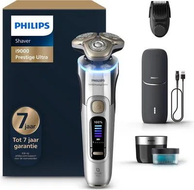 Produktbild von Philips i9000 Prestige Ultra XP9404/46 Elektrischer Nass- & Trockenrasierer mit SkinIQ Pro, Rotationstrasierer, Chrom, Triple-Action Lift & Cut System; NanoTech Dual Precision blades, LCD, GroomTribe; Connects via Bluetooth, Replace every 2 yrs with SH91
