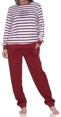 Produktbild von Normann Damen Frottee Pyjama mit Bündchen Streifenoptik – auch in Übergröße ; weiß , 60