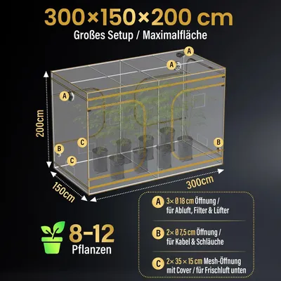 Produktbild von THE GROW EDELWEISS PRO Growzelt : 300cmx150cmx200cm Growboxen Größe: 300cmx150cmx200cm