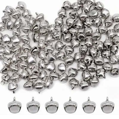 100 Stück 12 mm Weihnachtsglocken aus Metall, Silber