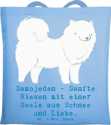 Produktbild von Mr. & Mrs. Panda Tote Bag Samojede Liebe - Sky Blue - Geschenk, Laptoptasche, Samojeden-Lächeln, liebevoll, Schultasche, Hunderassen, Hundeliebhaber, totebag, treue Hunde