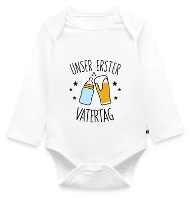 Produktbild von Spreadshirt Unser Erster Vatertag Partner Look Papa Baby Vater Tages Baby Body Langarm, 86 (12-18 M.), Weiß
