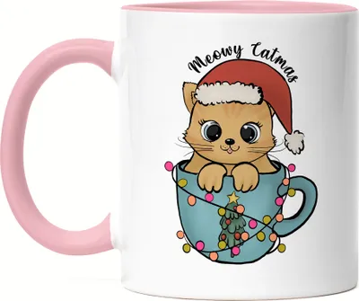 Produktbild von Meowy Catmas Tasse Rosa Geschenkidee Katzen-Fans Süßes Motiv für Weihnachten für Katzenmamas und Katzenpapas